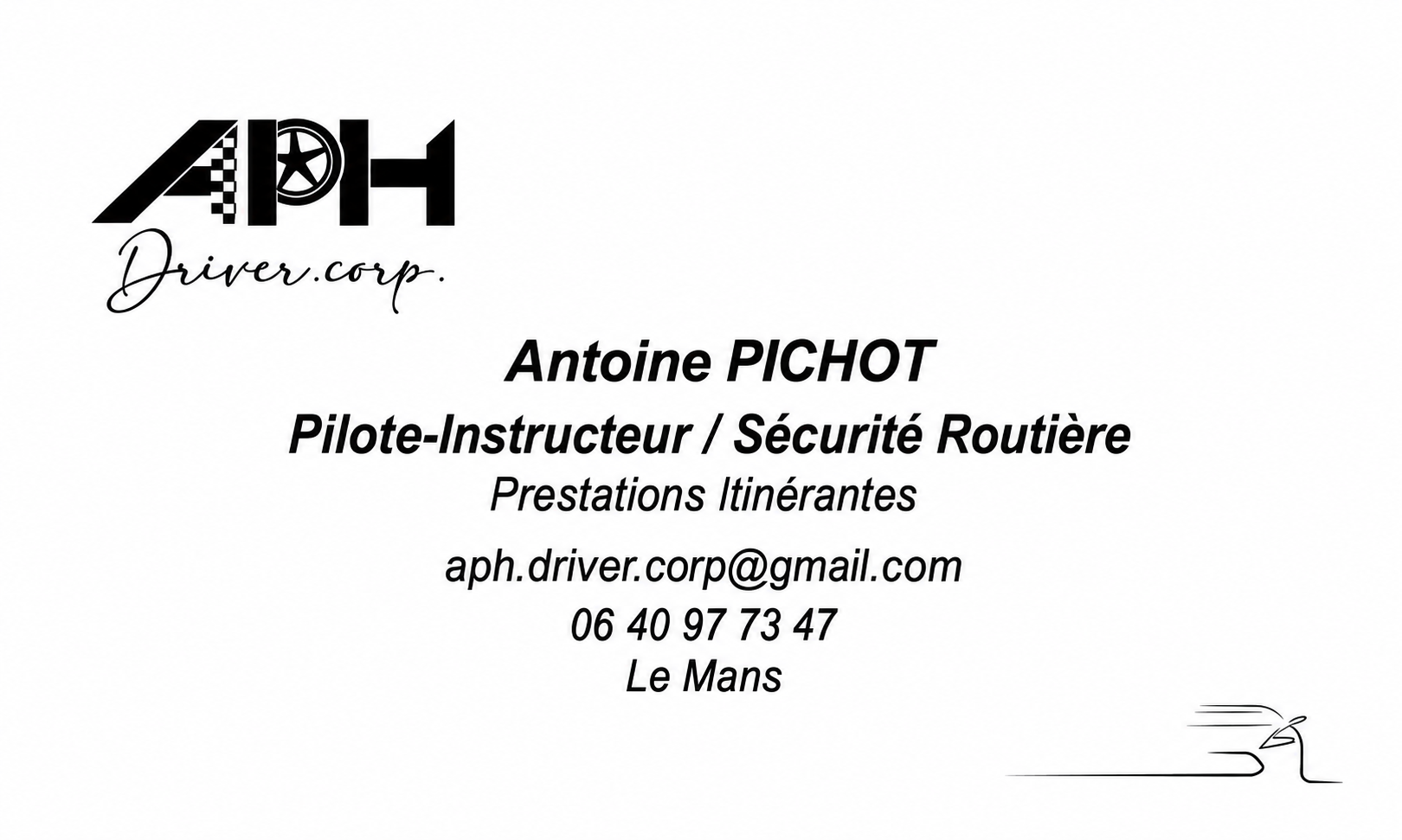 Verso de la carte avec les coordonnées d’Antoine Pichot